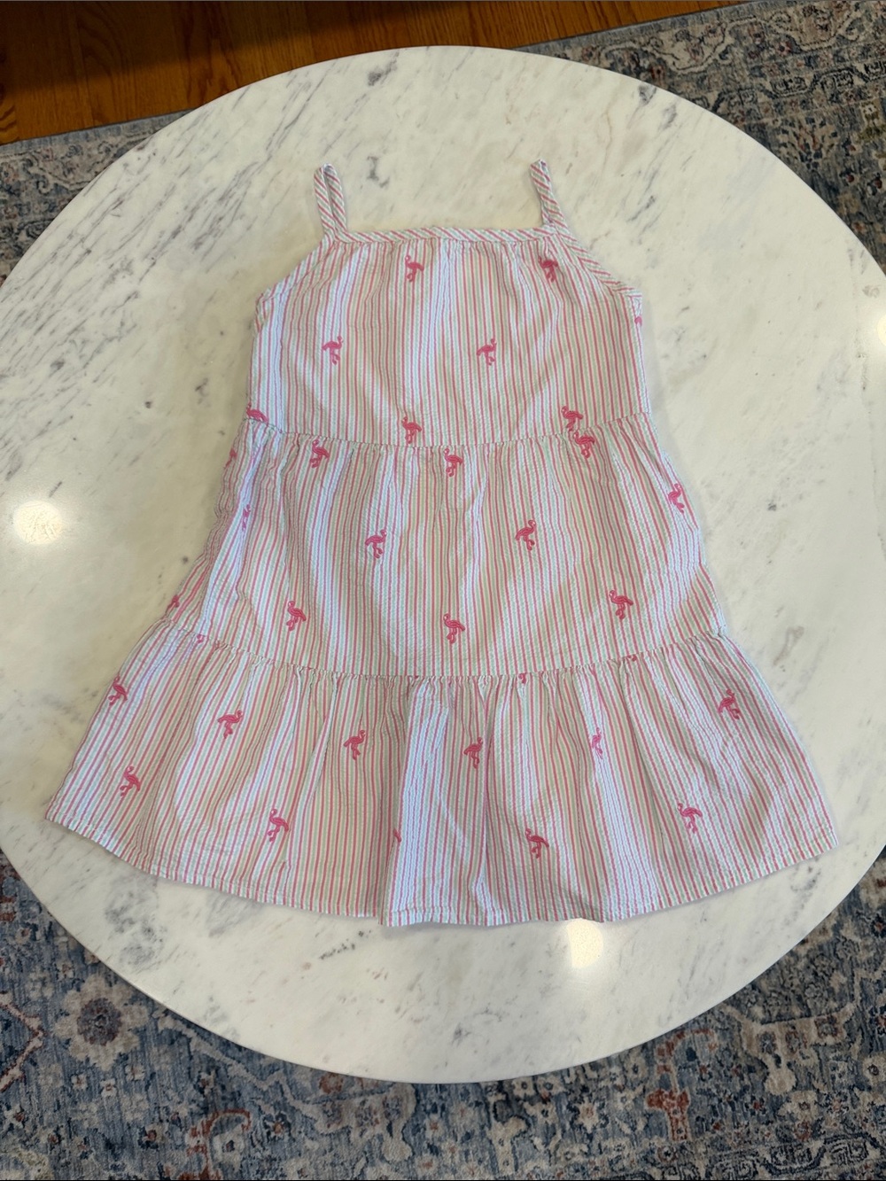 Seersucker Flamingo embroidered Sundress